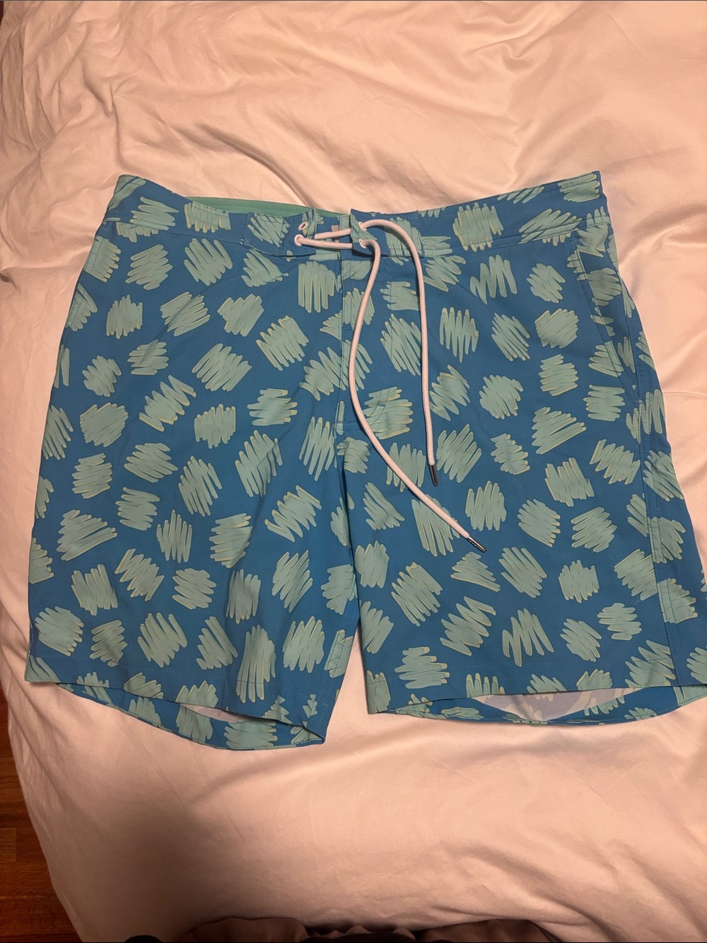 Bonobos Teal Blue Swim Trunks with Aqua Scribble Print size m / 33